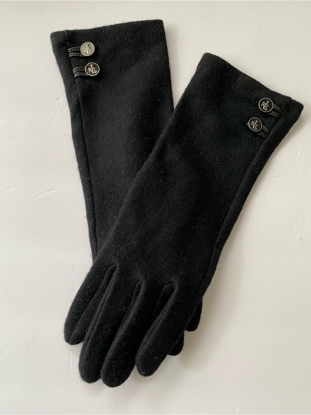 Lauren Ralph Lauren Black Long Wool-Blend Button Gloves